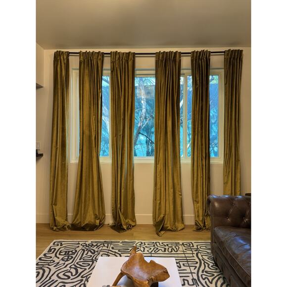West Elm 1 Set Two (2) Luster Velvet Curtains 48x108 Wasabi - Picture 5 of 9